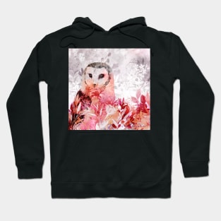 Barn Owl in Pink Flower Field Hoodie